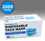 Bulk Case 40 Boxes of Disposable Blue Face Masks (2000 in total)