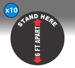 10-Pack Black Stand Here 6 ft Apart Social Distancing Floor Vinyl Decal Sign
