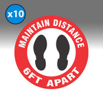 10-Pack Maintain Distance Shoe Prints 6 Ft Apart Social Distancing Floor Vinyl Decal Sign