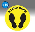 10-Pack Yellow Stand Here Shoe Print Social Distancing Floor Vinyl Decal Sign